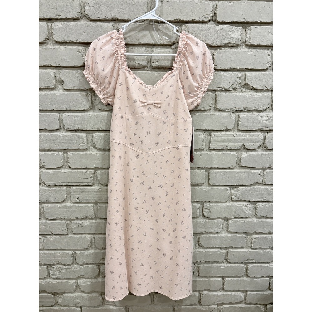 Celebrity Pink Womens Pink Floral Puff Sleeve Sweetheart Midi Dress Size L NWT